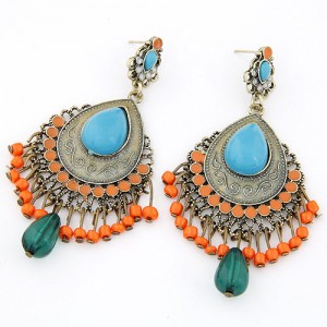 Bohemian Royal Ethnic Style Waterdrop Design Earrings - Orange
