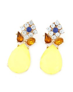 Gems Combo Floral Style with Waterdrop Pendants Ear Studs - Yellow