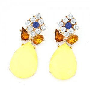 Gems Combo Floral Style with Waterdrop Pendants Ear Studs - Yellow
