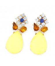 Gems Combo Floral Style with Waterdrop Pendants Ear Studs - Yellow