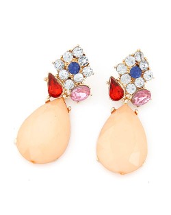 Gems Combo Floral Style with Waterdrop Pendants Ear Studs - Light Orange