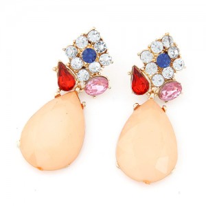 Gems Combo Floral Style with Waterdrop Pendants Ear Studs - Light Orange