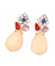 Gems Combo Floral Style with Waterdrop Pendants Ear Studs - Light Orange