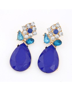 Gems Combo Floral Style with Waterdrop Pendants Ear Studs - Blue