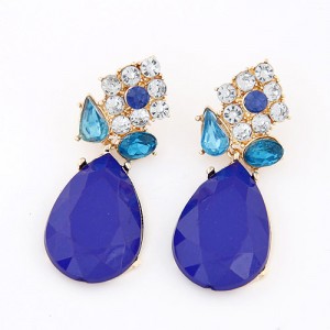 Gems Combo Floral Style with Waterdrop Pendants Ear Studs - Blue