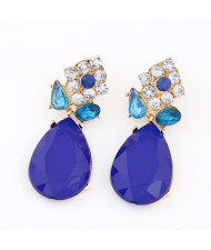 Gems Combo Floral Style with Waterdrop Pendants Ear Studs - Blue