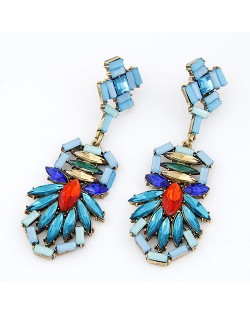 Luxurious Gems Jointed Floral Pattern Dangling Earrings - Blue