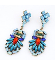 Luxurious Gems Jointed Floral Pattern Dangling Earrings - Blue