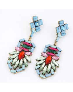 Luxurious Gems Jointed Floral Pattern Dangling Earrings - Green