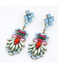 Luxurious Gems Jointed Floral Pattern Dangling Earrings - Green