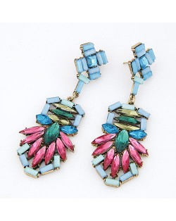 Luxurious Gems Jointed Floral Pattern Dangling Earrings - Rose