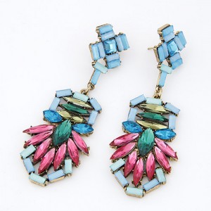 Luxurious Gems Jointed Floral Pattern Dangling Earrings - Rose
