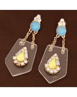 Waterdrop Attached on the Transparent Plate Design Dangling Earrings - Yellow