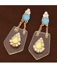 Waterdrop Attached on the Transparent Plate Design Dangling Earrings - Yellow