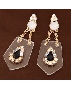 Waterdrop Attached on the Transparent Plate Design Dangling Earrings - Black