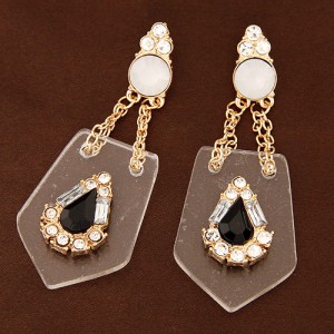 Waterdrop Attached on the Transparent Plate Design Dangling Earrings - Black