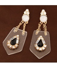 Waterdrop Attached on the Transparent Plate Design Dangling Earrings - Black