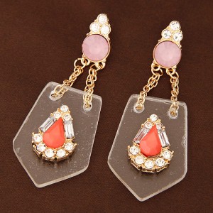 Waterdrop Attached on the Transparent Plate Design Dangling Earrings - Red