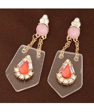 Waterdrop Attached on the Transparent Plate Design Dangling Earrings - Red