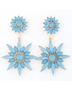 Resin Jointed Sunflower Dangling Earrings - Blue