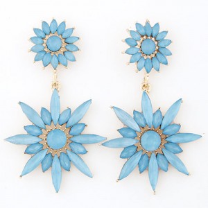 Resin Jointed Sunflower Dangling Earrings - Blue