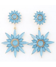 Resin Jointed Sunflower Dangling Earrings - Blue