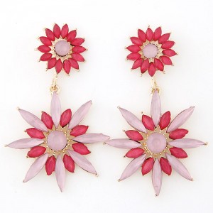 Resin Jointed Sunflower Dangling Earrings - Red