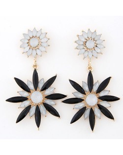 Resin Jointed Sunflower Dangling Earrings - Black