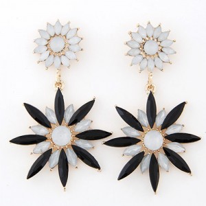 Resin Jointed Sunflower Dangling Earrings - Black