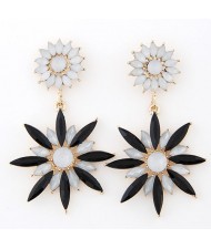 Resin Jointed Sunflower Dangling Earrings - Black