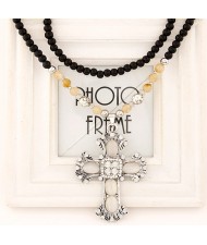 Vintage Rhinestone and Opal Inlaid Crucifix Beads Necklace