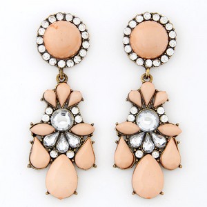 Rhinestone Embedded Jointed Floral Style Dangling Pendants Resin Ear Studs - Light Orange