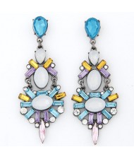 Rhinestone Attached Irregular Gems Jointed Dangling Earrings - White