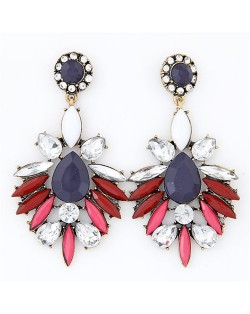 Splendid Gems Jointed Floral Dangling Pendants Fashion Ear Studs - Red
