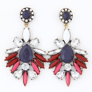 Splendid Gems Jointed Floral Dangling Pendants Fashion Ear Studs - Red