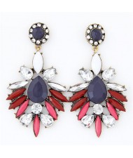 Splendid Gems Jointed Floral Dangling Pendants Fashion Ear Studs - Red