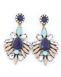 Splendid Gems Jointed Floral Dangling Pendants Fashion Ear Studs - Beige