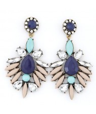 Splendid Gems Jointed Floral Dangling Pendants Fashion Ear Studs - Beige