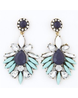 Splendid Gems Jointed Floral Dangling Pendants Fashion Ear Studs - Sky Blue