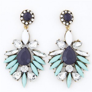 Splendid Gems Jointed Floral Dangling Pendants Fashion Ear Studs - Sky Blue