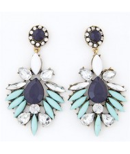 Splendid Gems Jointed Floral Dangling Pendants Fashion Ear Studs - Sky Blue