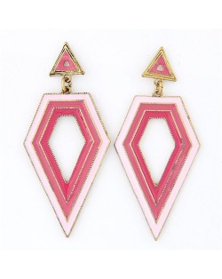 Fashion Oil-spot Glazed Irregular Rhombus Pendants Dangling Earrings - Pink