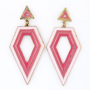 Fashion Oil-spot Glazed Irregular Rhombus Pendants Dangling Earrings - Pink