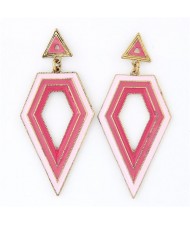 Fashion Oil-spot Glazed Irregular Rhombus Pendants Dangling Earrings - Pink