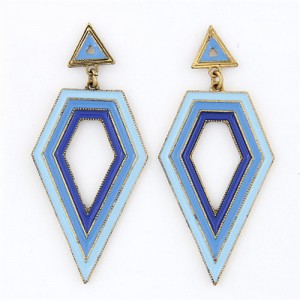 Fashion Oil-spot Glazed Irregular Rhombus Pendants Dangling Earrings - Blue