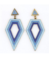 Fashion Oil-spot Glazed Irregular Rhombus Pendants Dangling Earrings - Blue