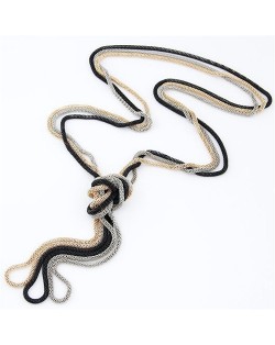 Korean Fashion Triple Snake Chains Combo Set Necklace - Black White Golden