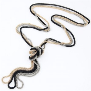 Korean Fashion Triple Snake Chains Combo Set Necklace - Black White Golden