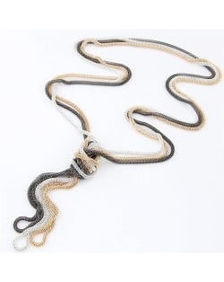Korean Fashion Triple Snake Chains Combo Set Necklace - Gray White Golden