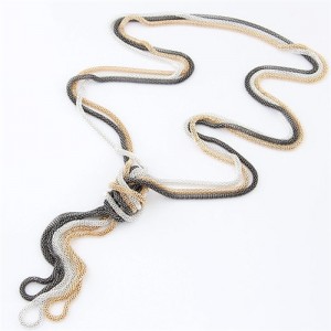 Korean Fashion Triple Snake Chains Combo Set Necklace - Gray White Golden